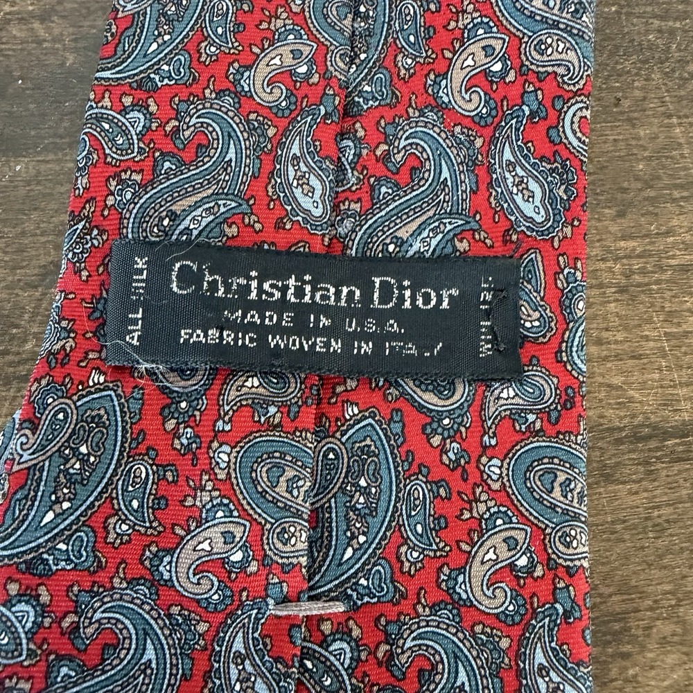 Christian‎ Dior Tie, 100% Silk, Red And Blue Paisley